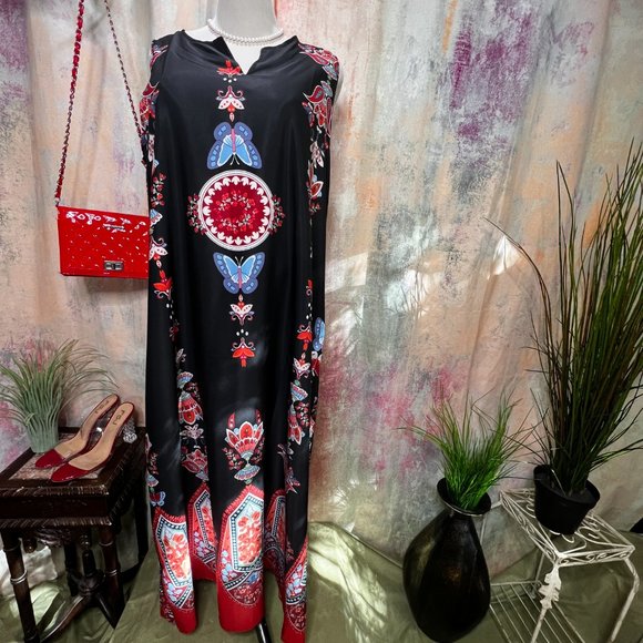 NWOT📌 Retro Design Cotton Mix Maxi A- Line Sleeveless Dress - Picture 1 of 15